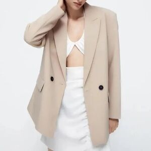 Women's Tan Blazer OVERSIZED DOUBLE BREASTED JACKET
